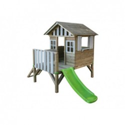 Casetta per bambini sopraelevata in legno Lollipop bianca con scivolo Masgames MA800537